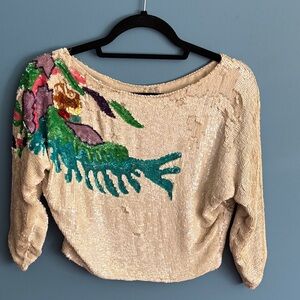 Vintage Sequin Embellished Cream Top